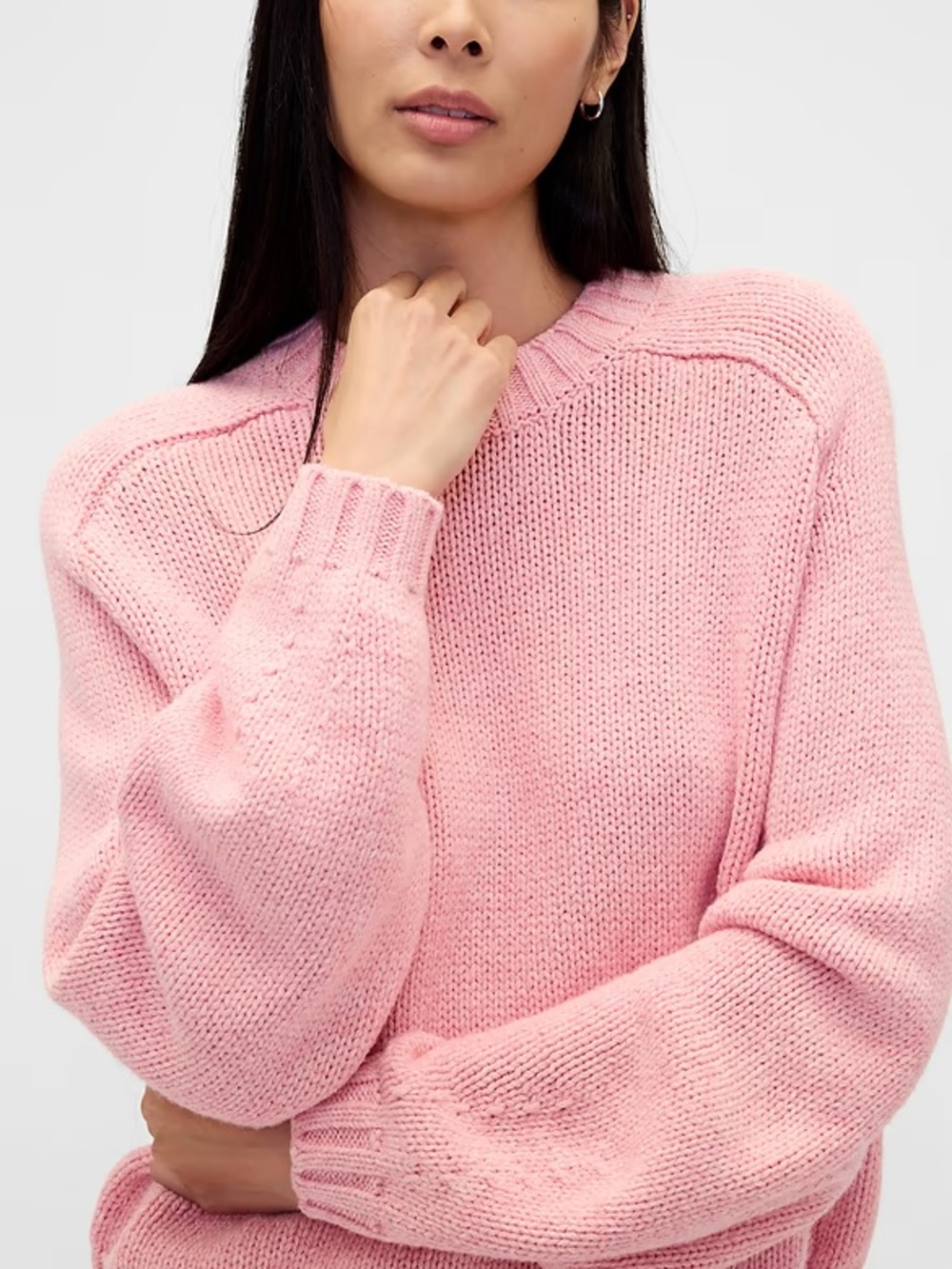 GAP Relaxed Cotton Blend Crewneck Cozy Sweater Long Sleeve Pink NEW